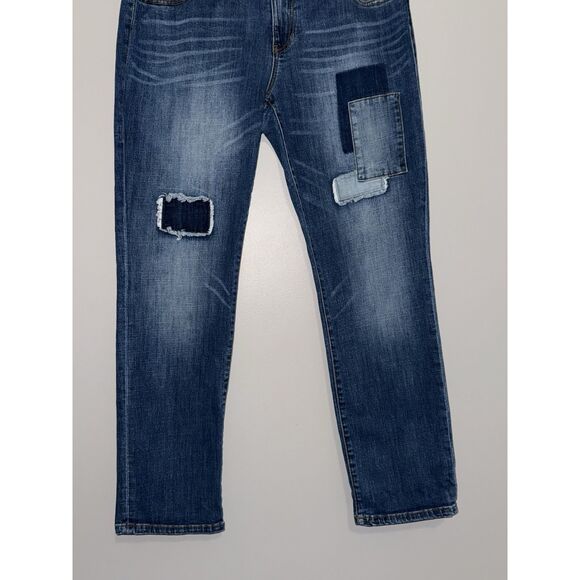 CAbi Jeans Slim Boyfriend Jeans Sz 14 Blue Denim Patchwork Stretch Boho 5308 - Picture 6 of 14
